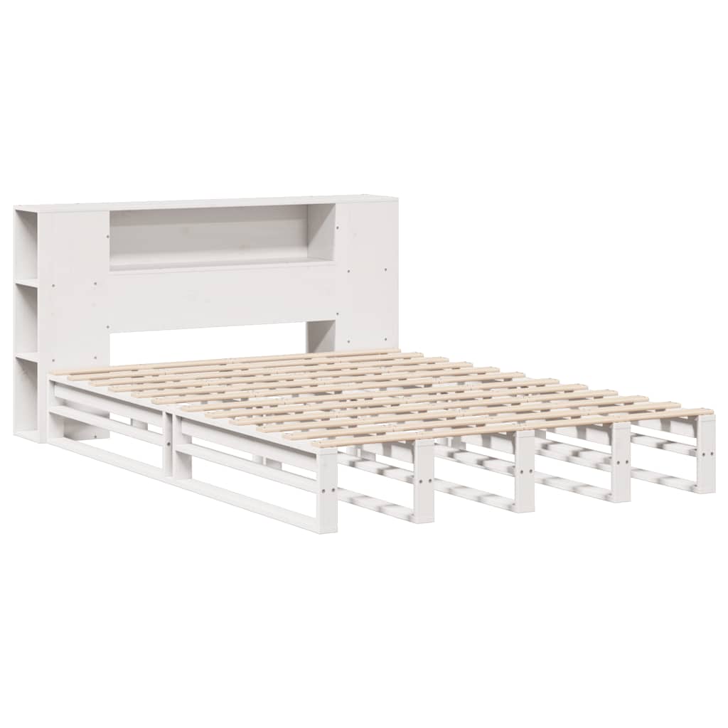 Cama com estante sem colchão 140x200 cm madeira maciça branco