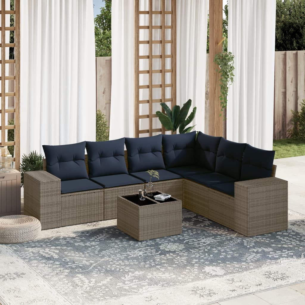 Conjunto de sofá de jardim com 7 peças e almofadas em rattan sintético cinza