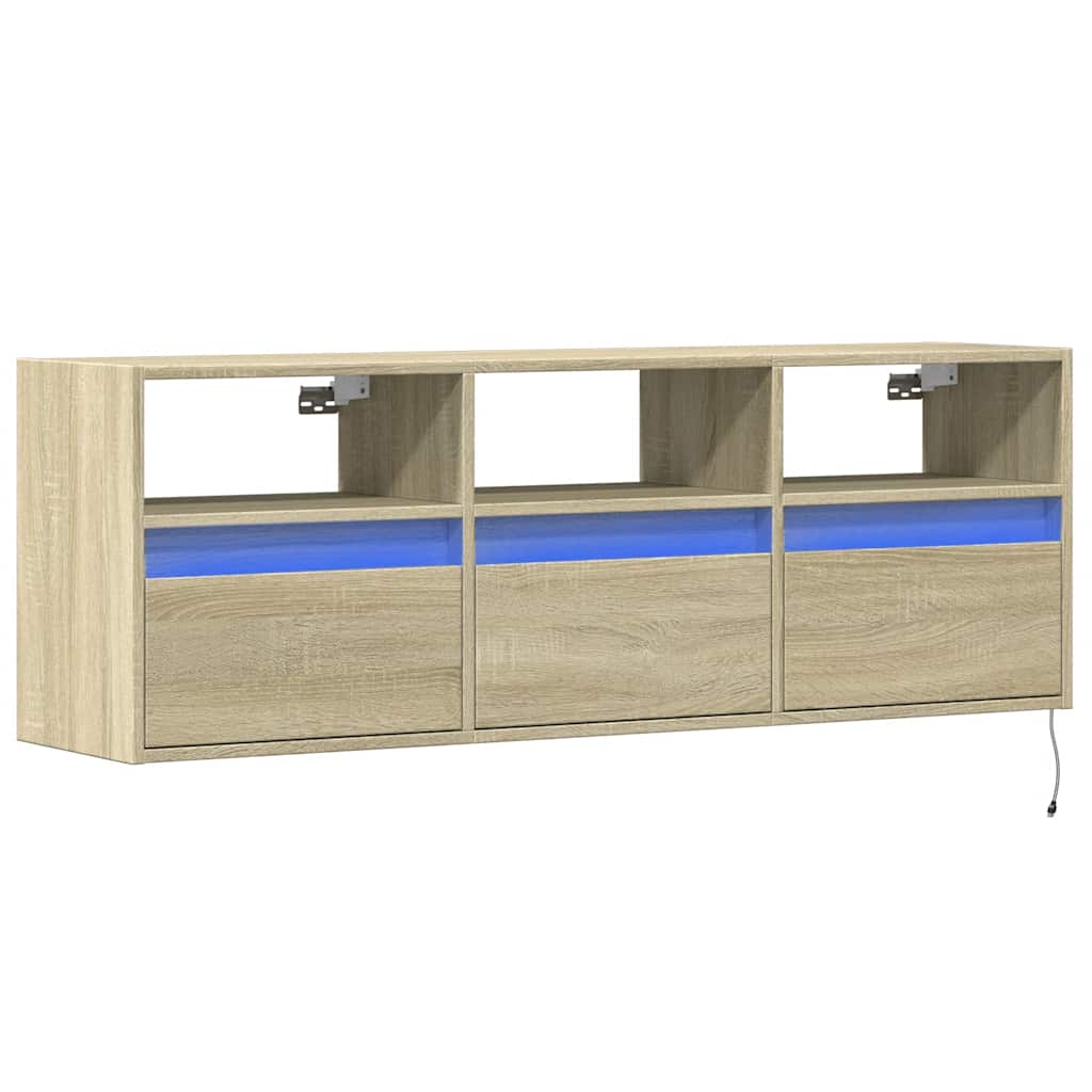 Móvel de parede p/ TV c/ luzes LED 130x31x45 cm carvalho sonoma