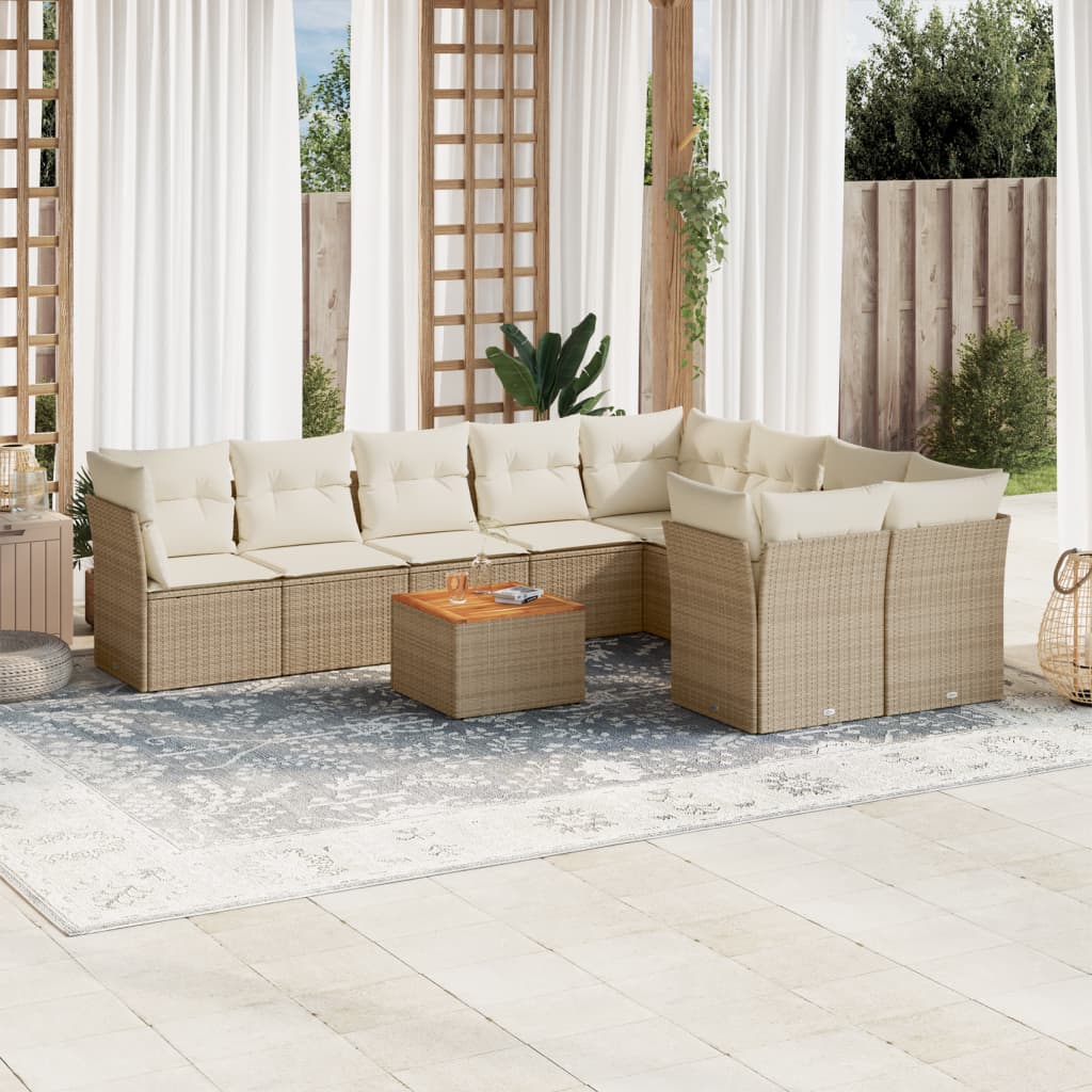 10 Pcs conjunto de sofás p/ jardim com almofadões vime PE bege