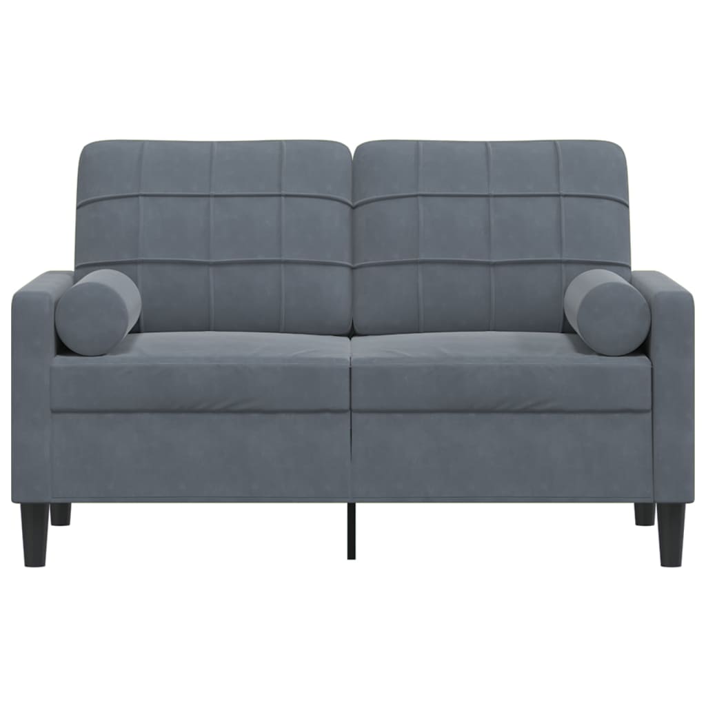 Sofá 2 lug. c/ almofadas decorativas 120 cm veludo cinza-escuro