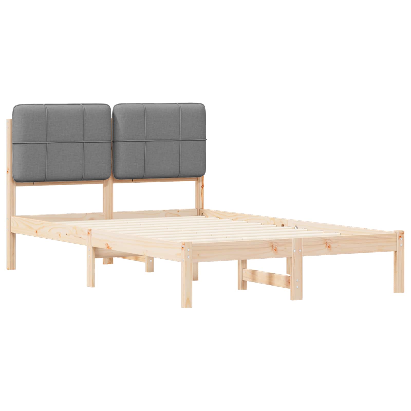Estrutura de cama com cabeceira estofada cinzento-claro