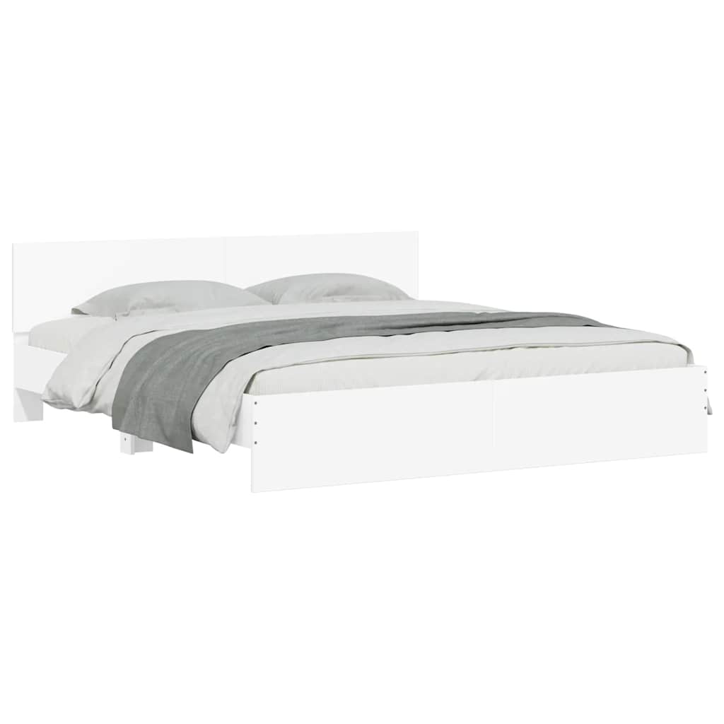 Estrutura de cama com cabeceira e luzes LED 200x200 cm branco