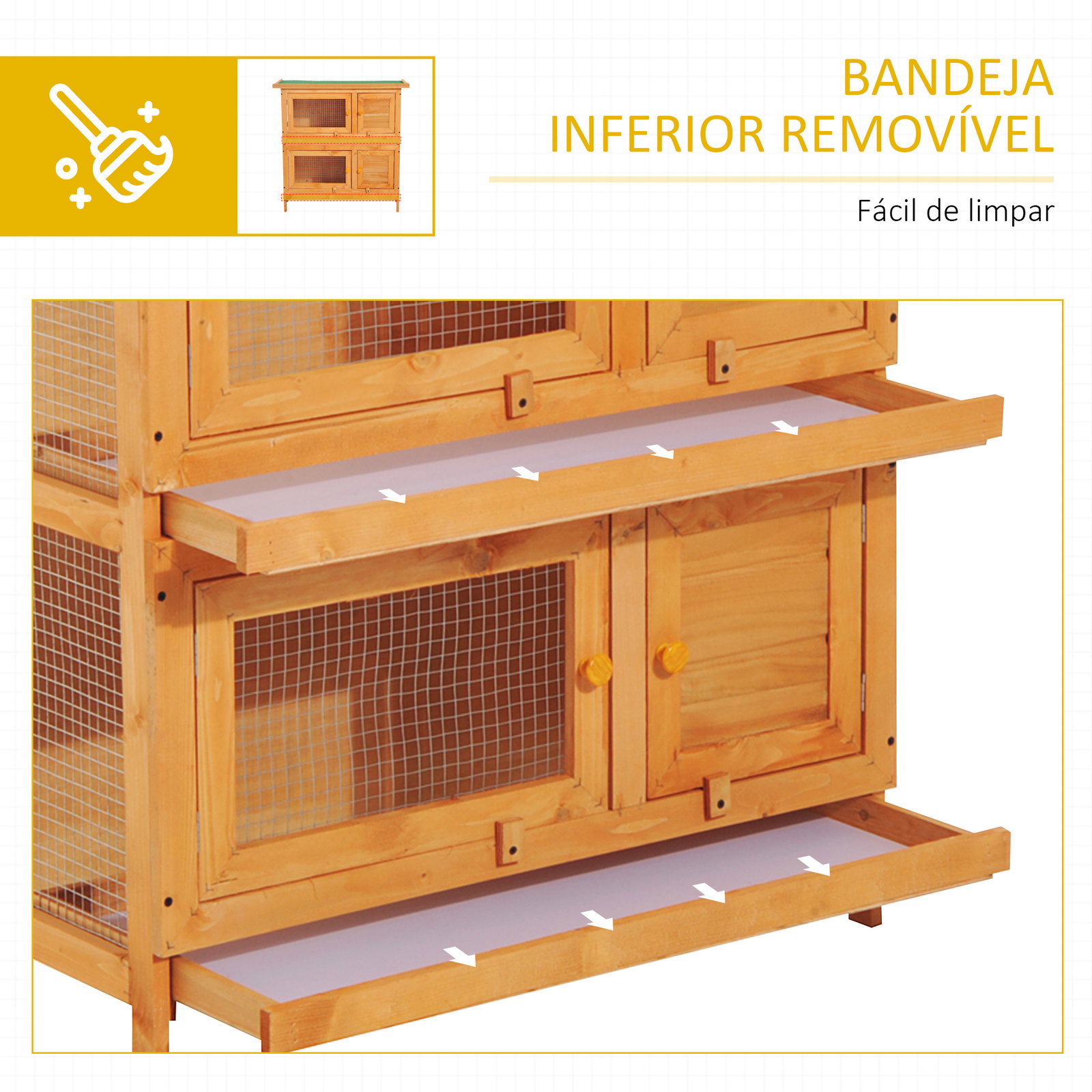 Coelheira de madeira exterior de 2 níveis gaiola para 1-2 coelhos animais pequenos com teto asfáltico dobrável e 2 bandejas removíveis 90x45x90cm madeira