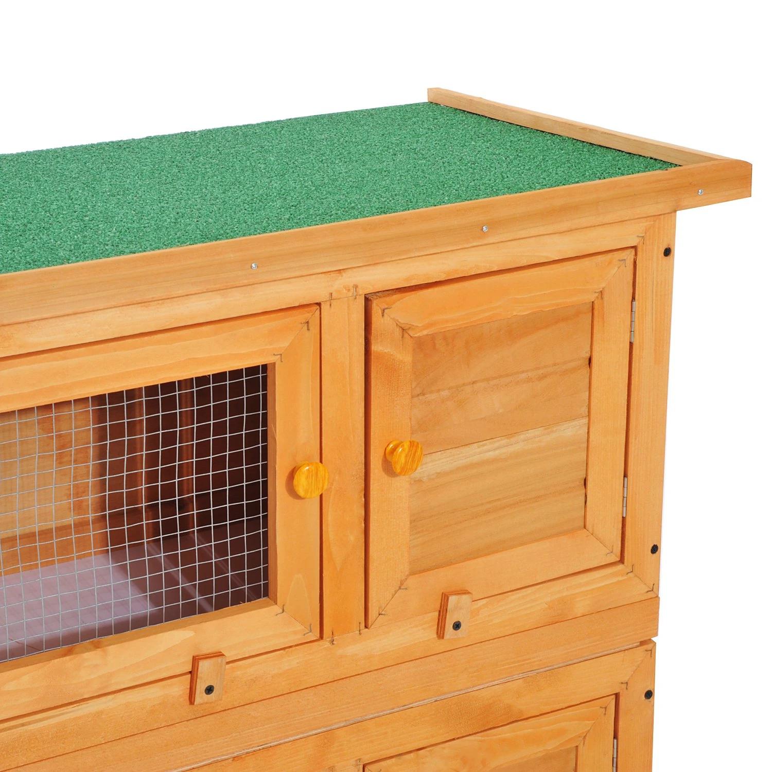 Coelheira de madeira exterior de 2 níveis gaiola para 1-2 coelhos animais pequenos com teto asfáltico dobrável e 2 bandejas removíveis 90x45x90cm madeira