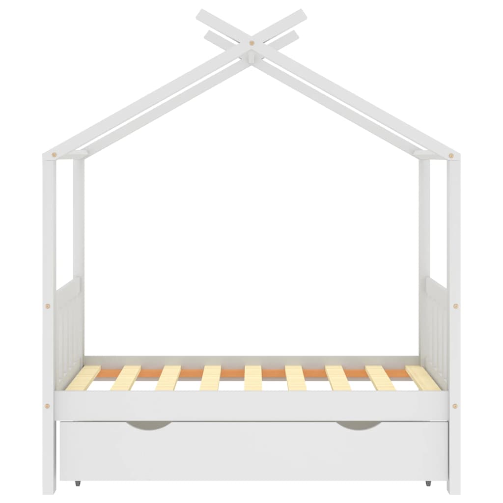 Estrutura cama criança c/ gaveta 70x140 cm pinho maciço branco