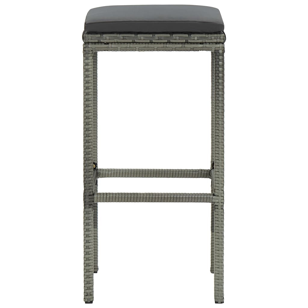 Bancos de bar com almofadões 3 pcs vime PE cinzento