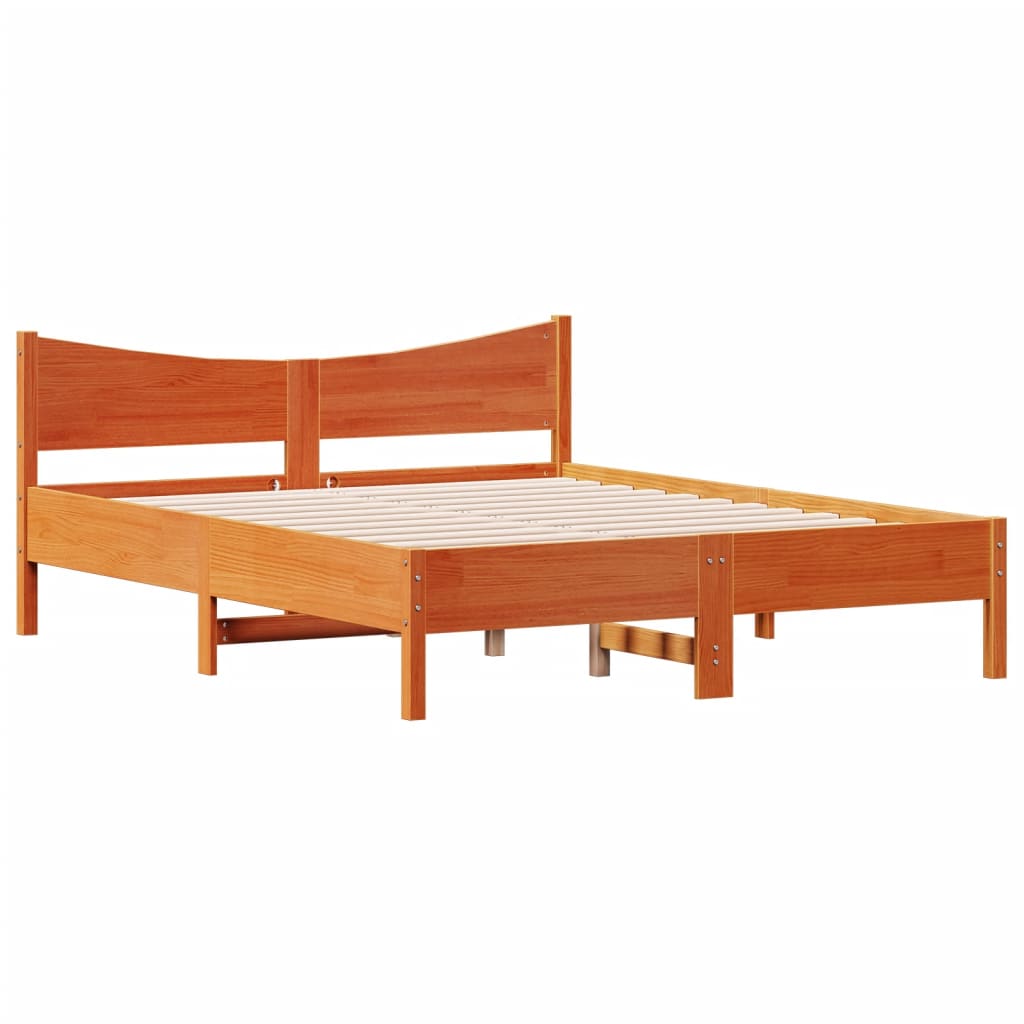 Cama sem colchão 150x200 cm madeira pinho maciça castanho-mel