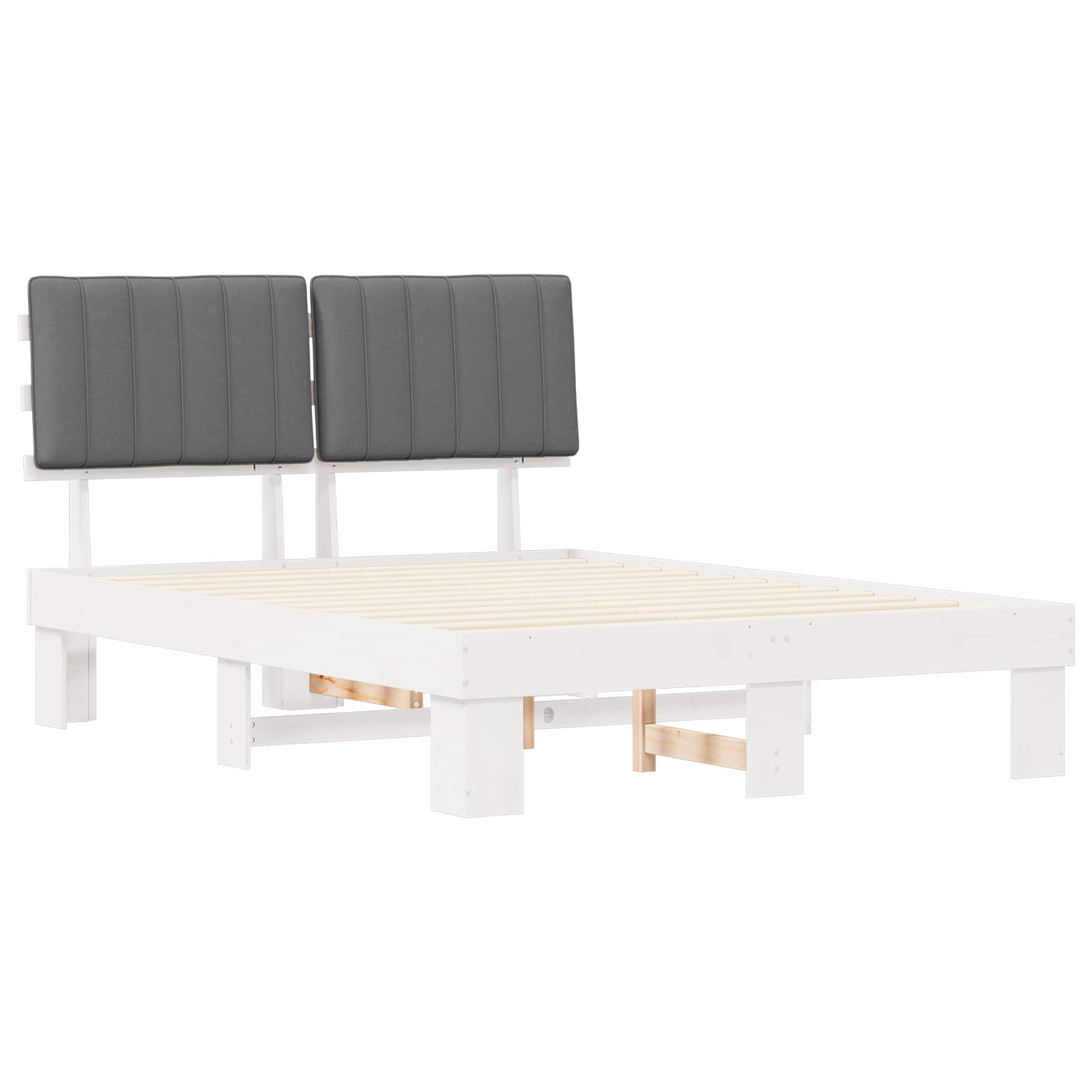 Estrutura de cama com cabeceira estofada cinzento-claro