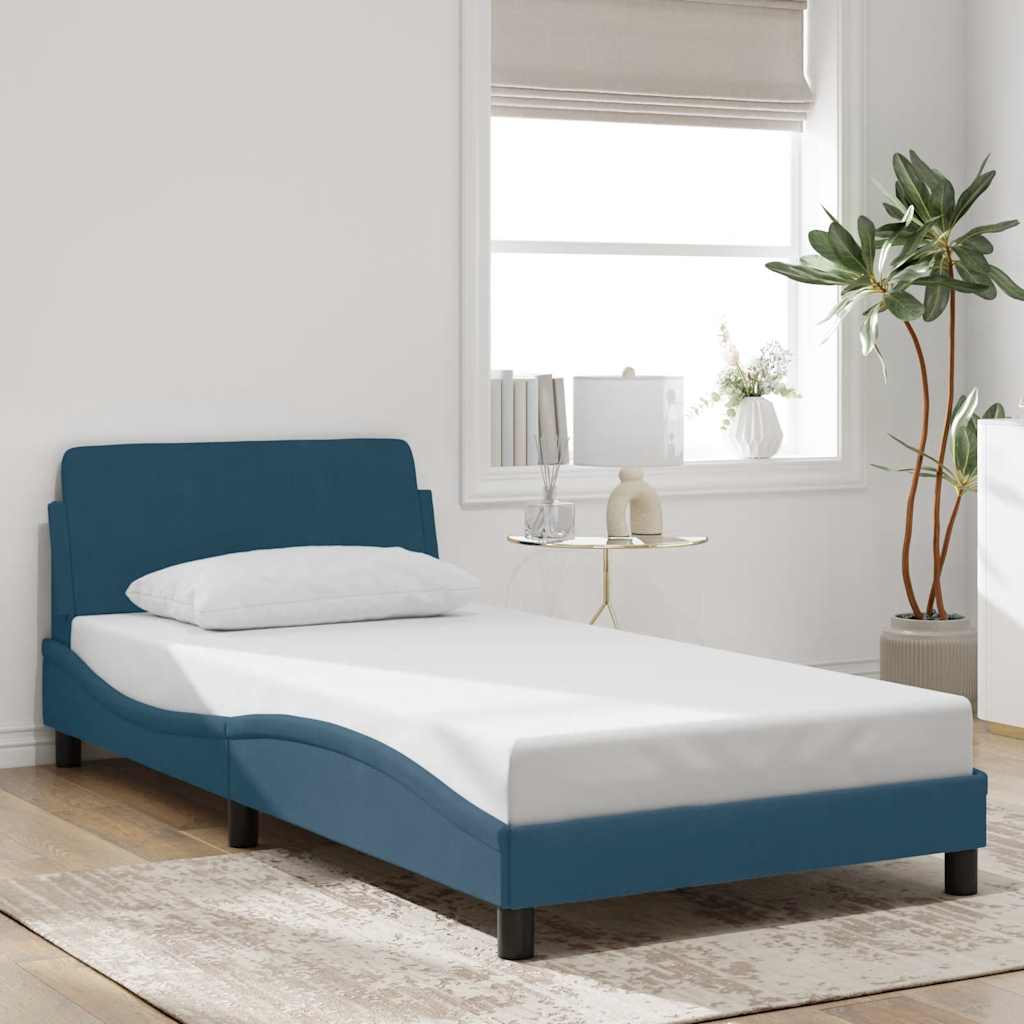 Estrutura de cama com cabeceira dover 100x200 cm veludo azul
