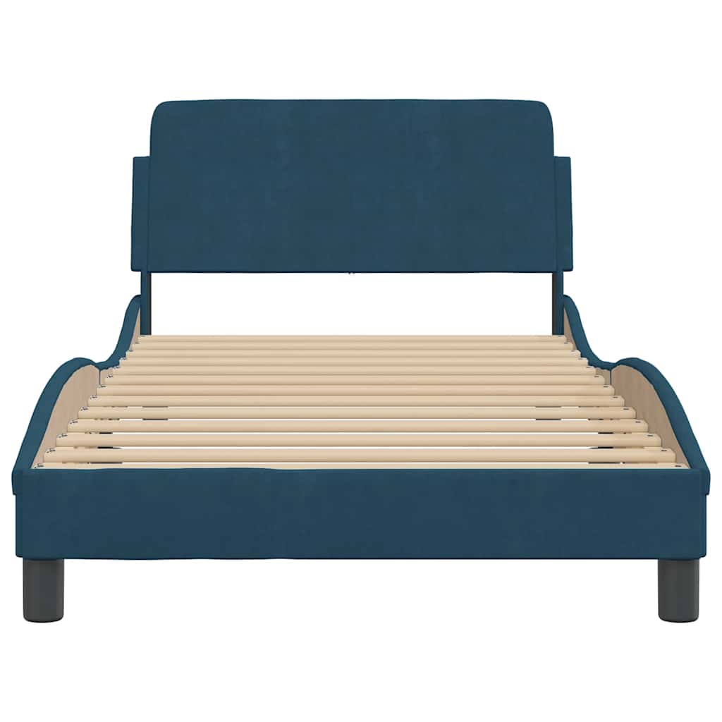 Estrutura de cama com cabeceira dover 100x200 cm veludo azul