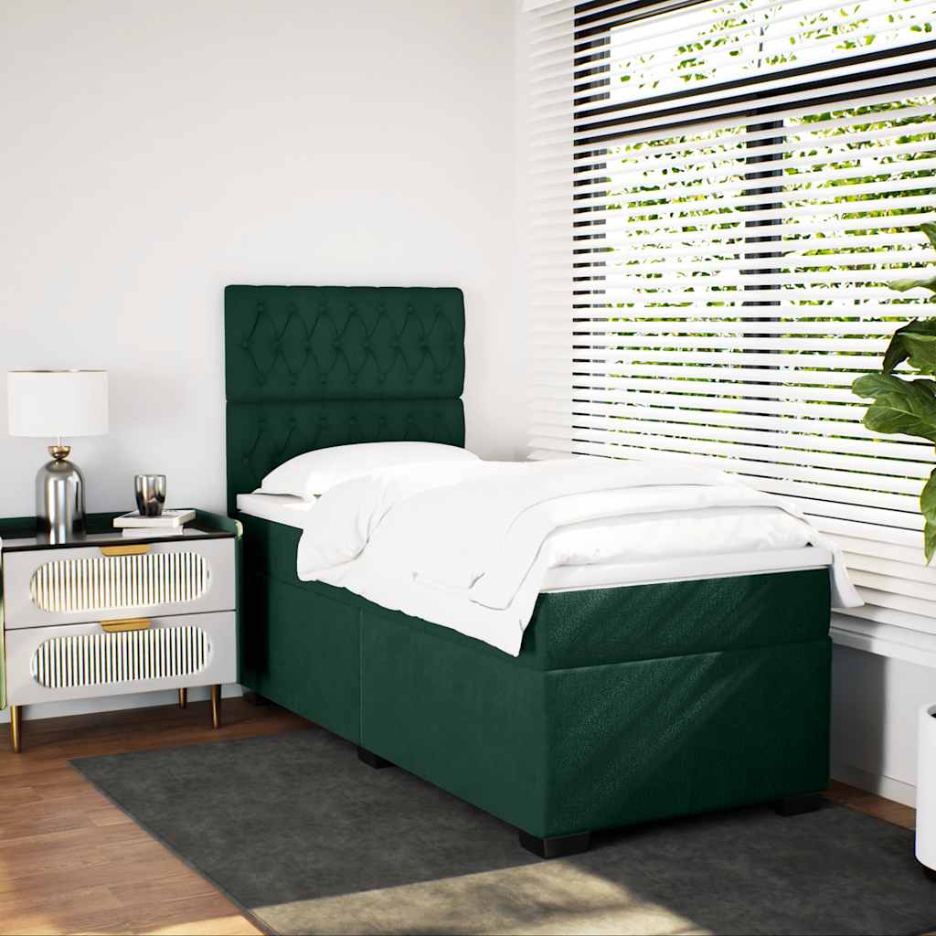 Cama com molas/colchão 80x200 cm veludo verde-escuro