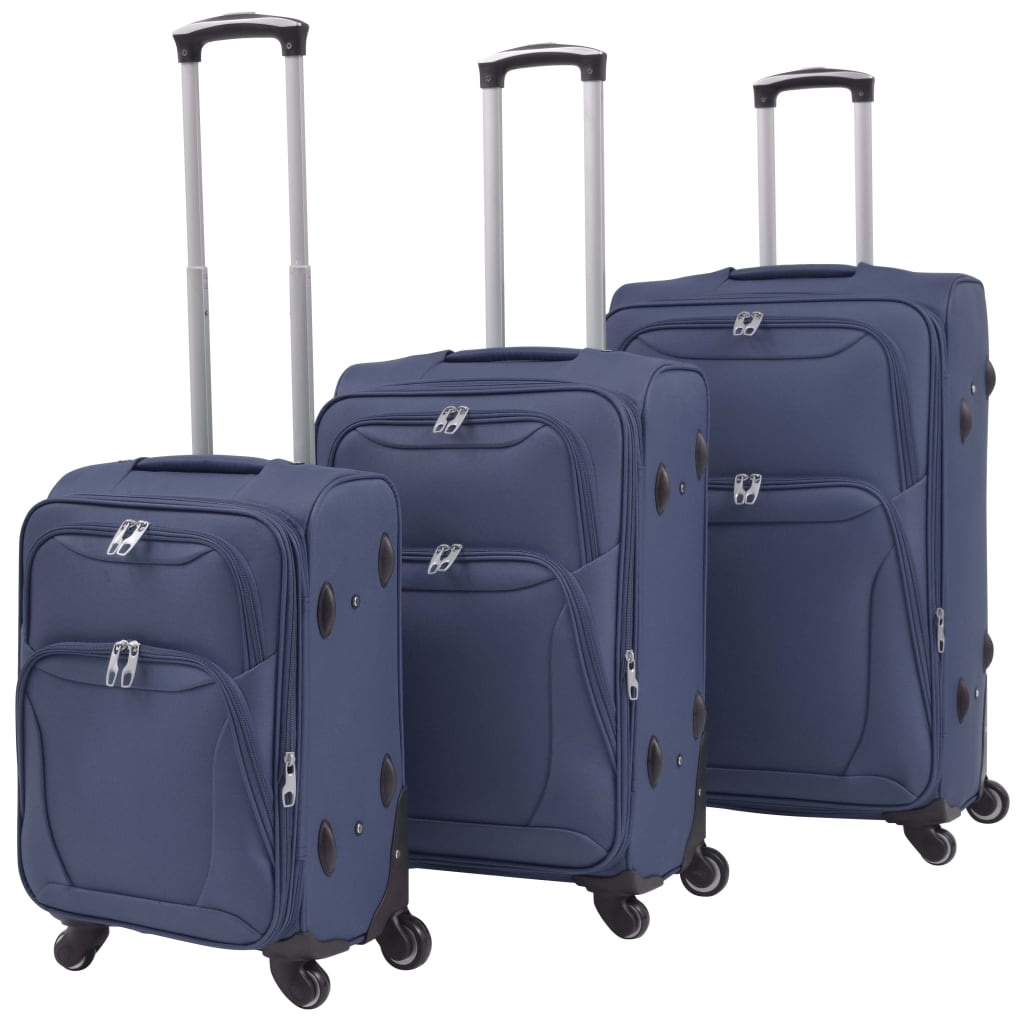 Conjunto de tróleis em estojo mole 3 pcs azul-marinho