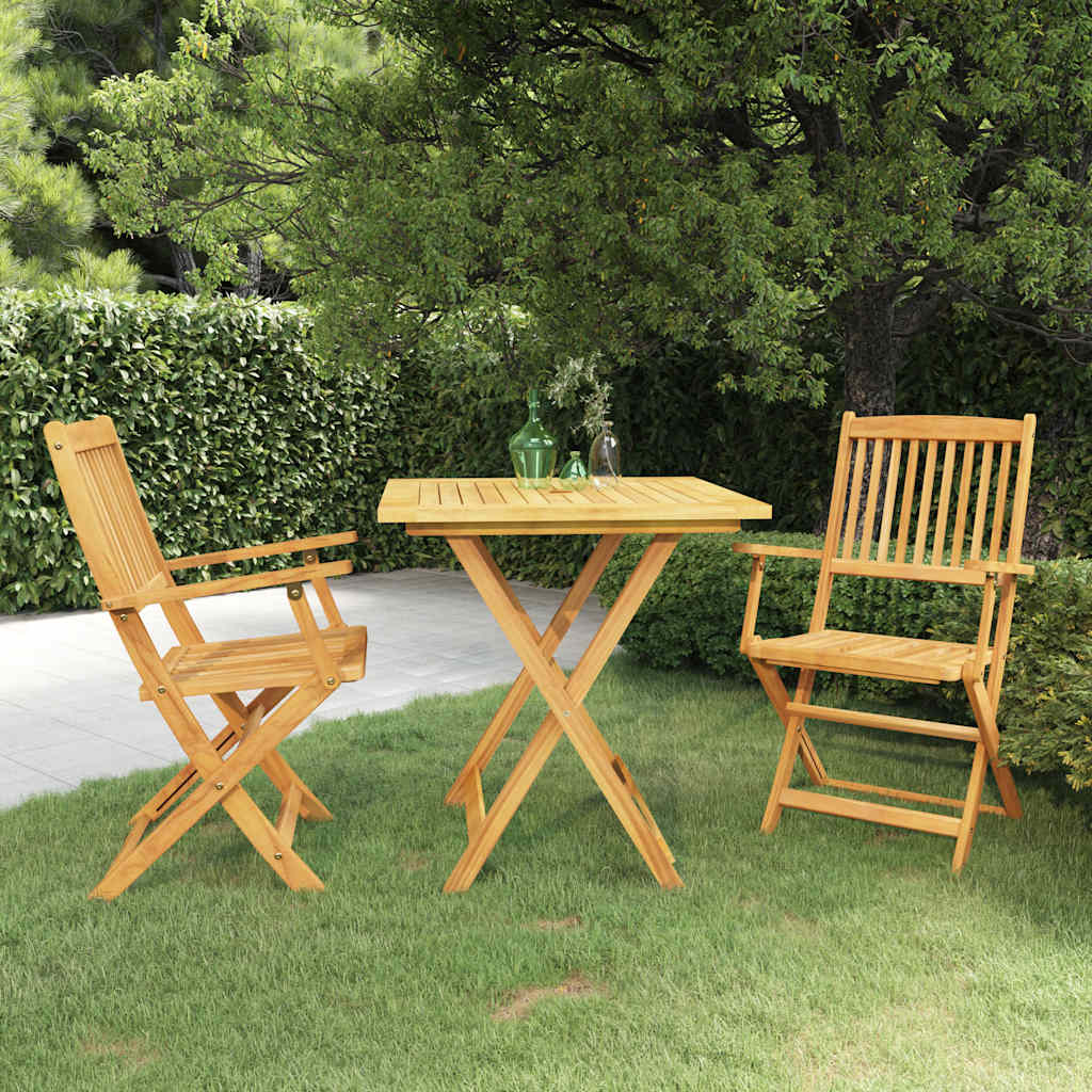 3 Pcs conjunto jantar dobrável p/ jardim madeira acácia maciça