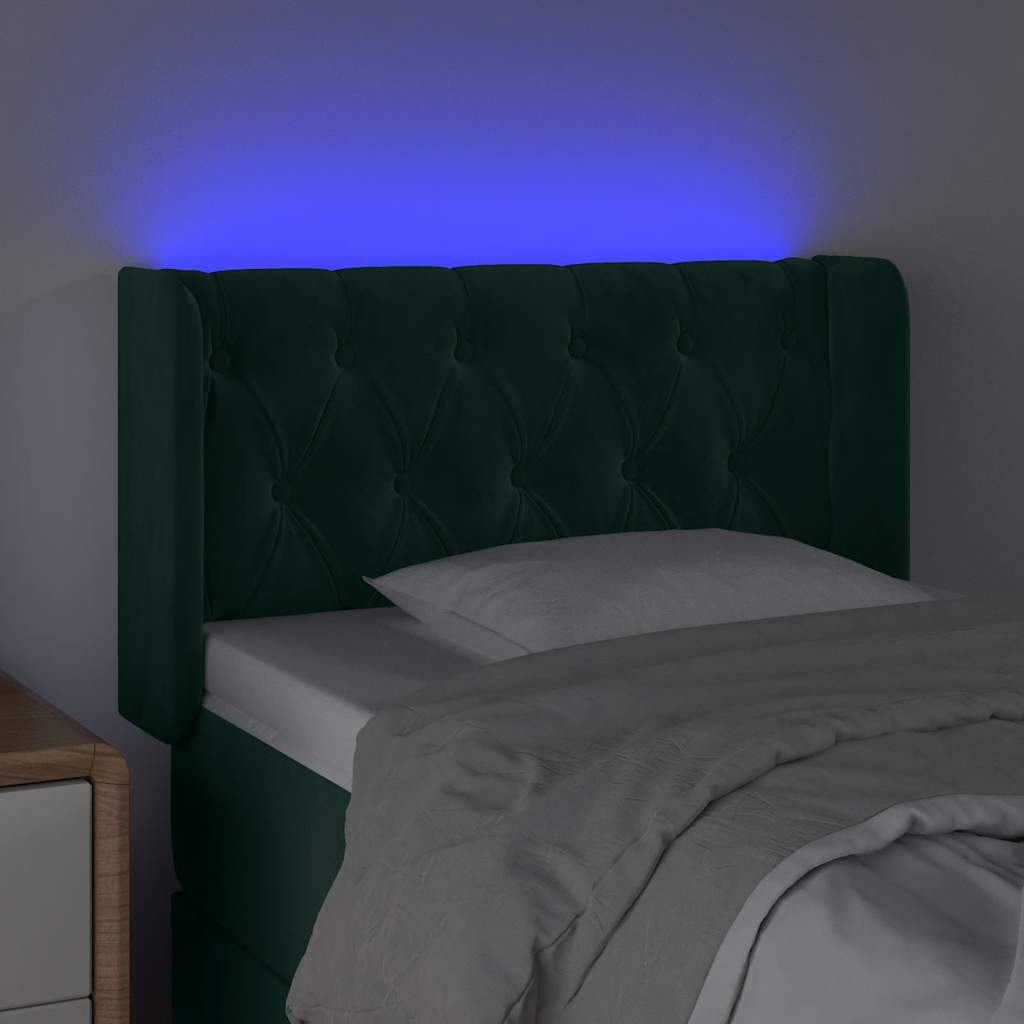 Cabeceira cama c/ luzes LED veludo 83x16x78/88 cm verde-escuro