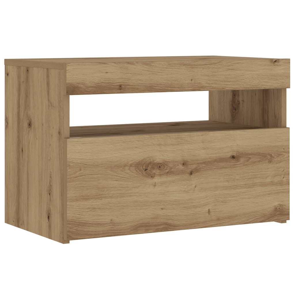 Mesa cabeceira c/ LED derivados de madeira carvalho artisiano
