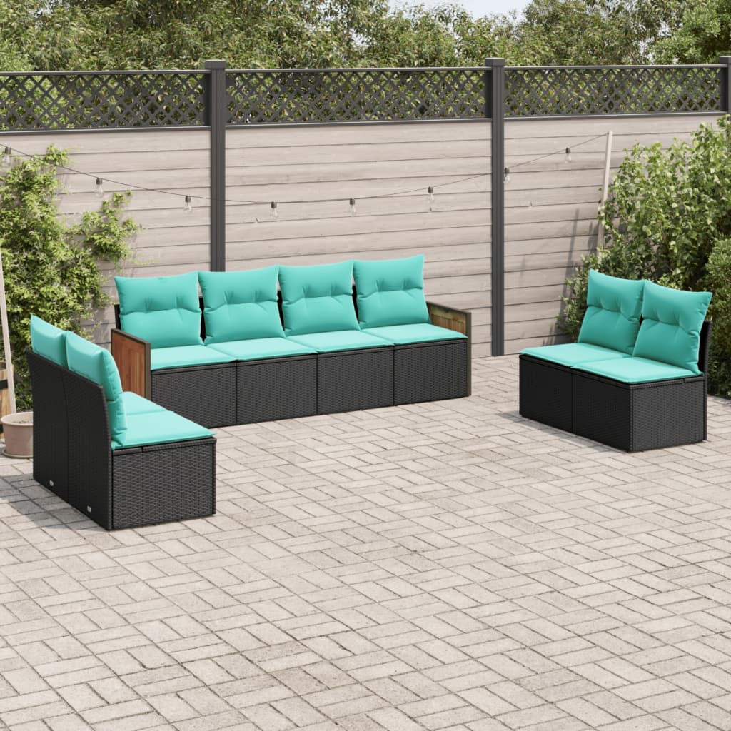 Conjunto de sofá de jardim com 8 peças e almofadas em rattan sintético preto