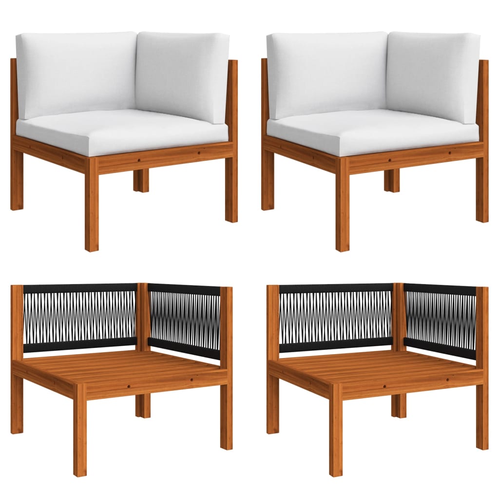 Conjunto de lounge de jardim com 6 peças e almofadas em madeira de acácia creme e corda