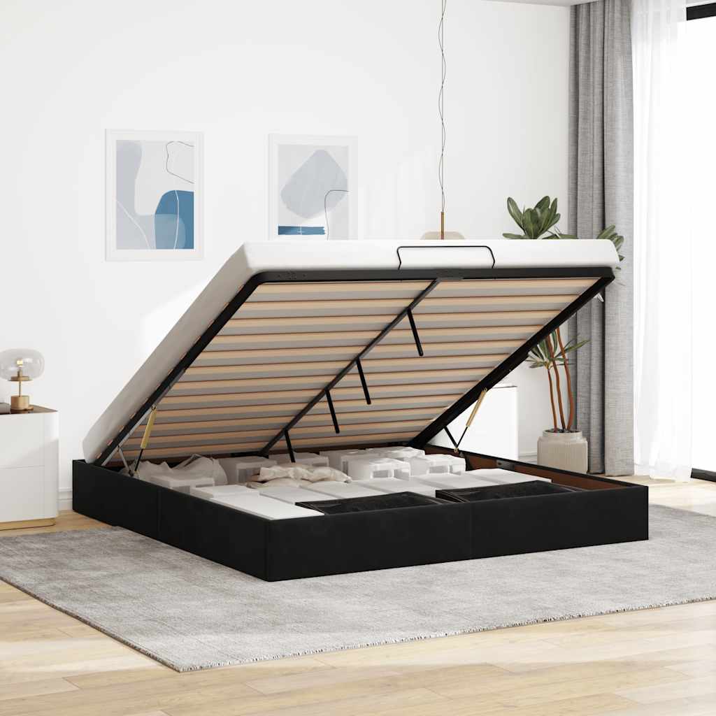 Estrutura de cama otomana sem colchão 180x200 cm veludo preto