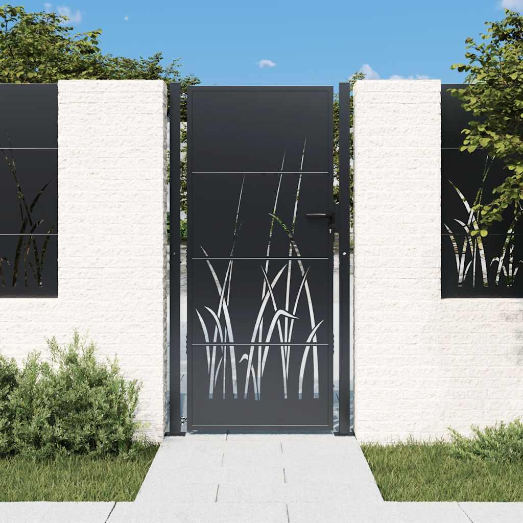 Portão de jardim antracite 100x200 cm aço design grama