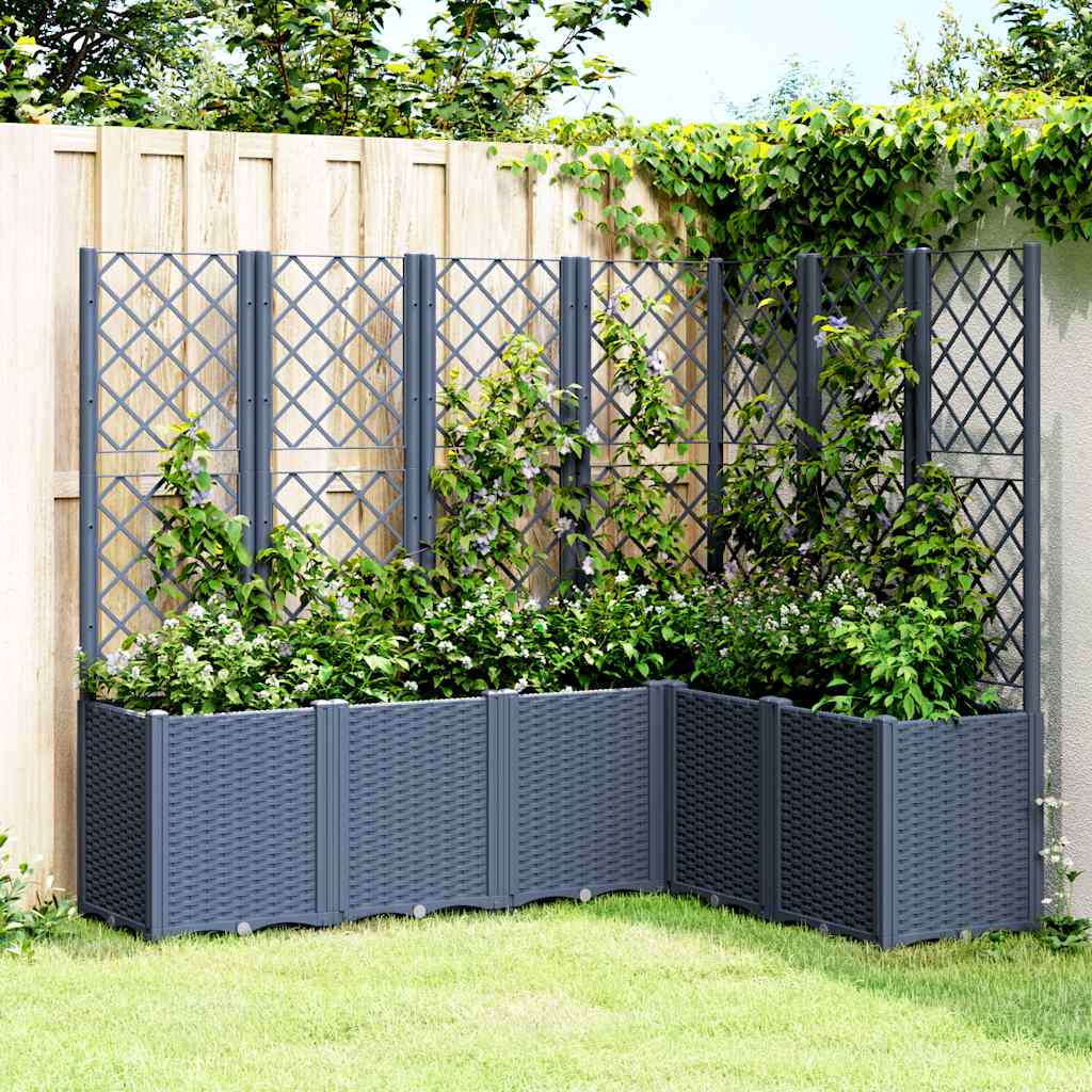 Vaso/floreira de jardim c/ treliça 160x120x140 cm PP cinzento azul