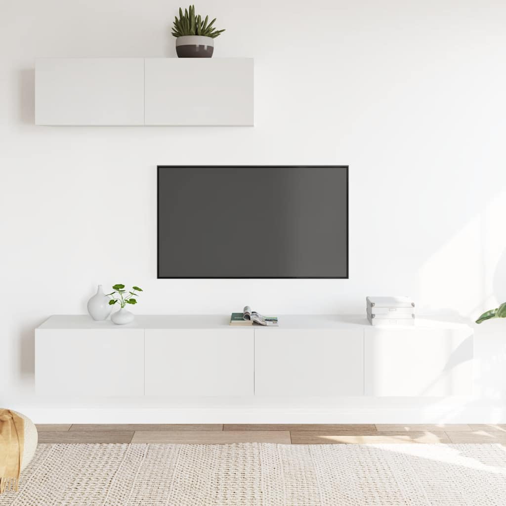 Conjunto móveis de TV 3 pcs madeira processada branco
