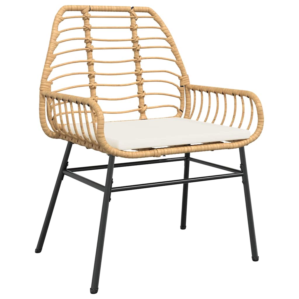Conjunto jantar jardim 3 peças almofadas vidro vime PE castanho
