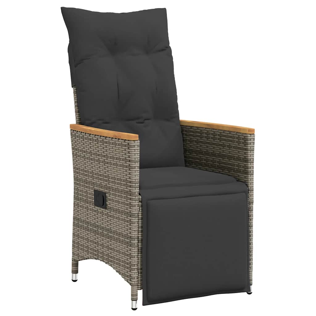 Cadeiras jardim reclináveis 2 pcs c/ almofadões vime PE cinza