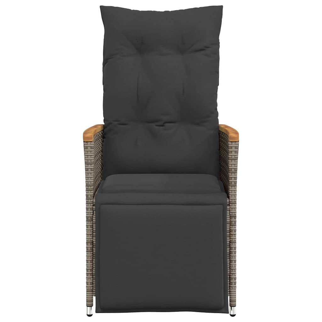 Cadeiras jardim reclináveis 2 pcs c/ almofadões vime PE cinza