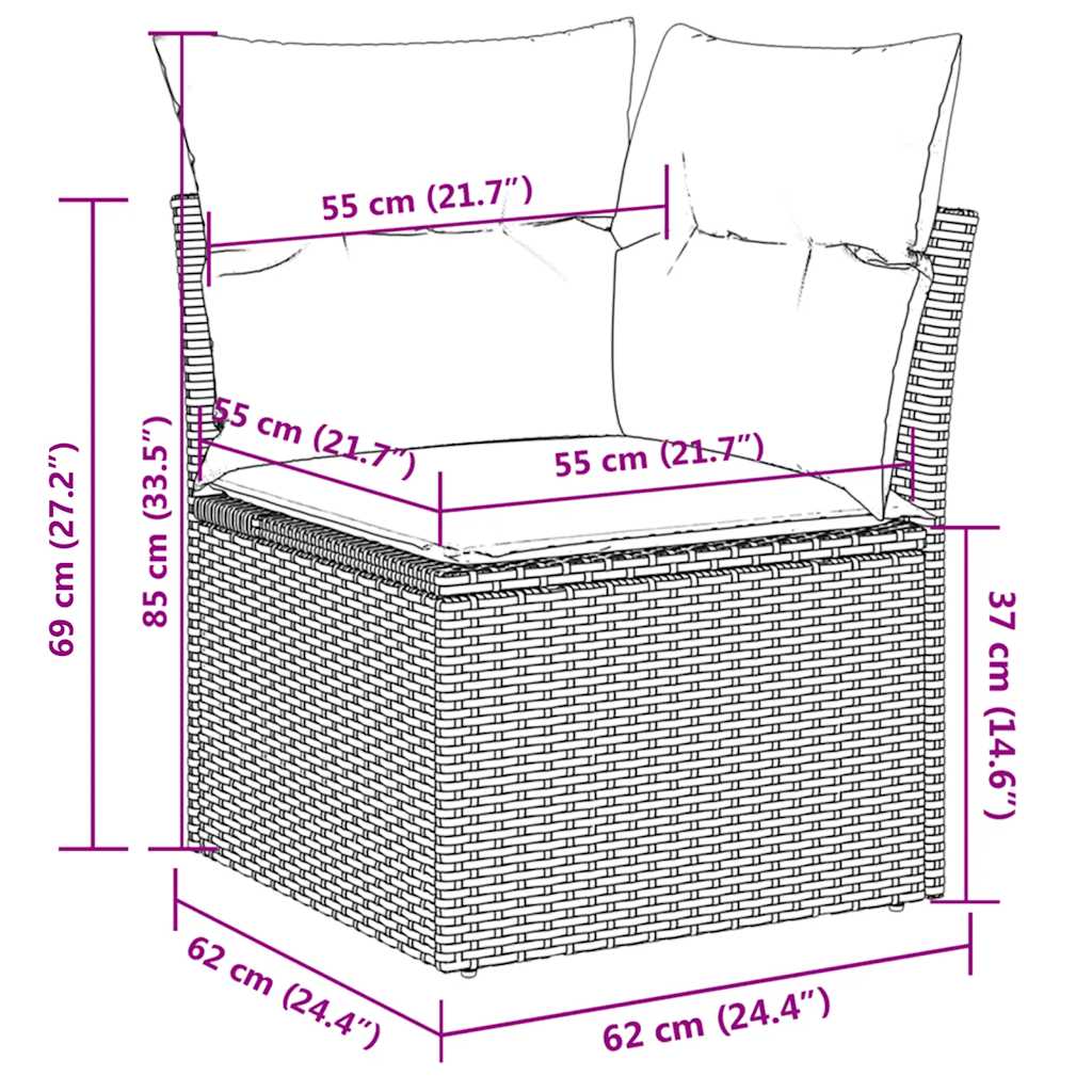 4 Pcs conjunto sofás de jardim c/ almofadões vime PE castanho