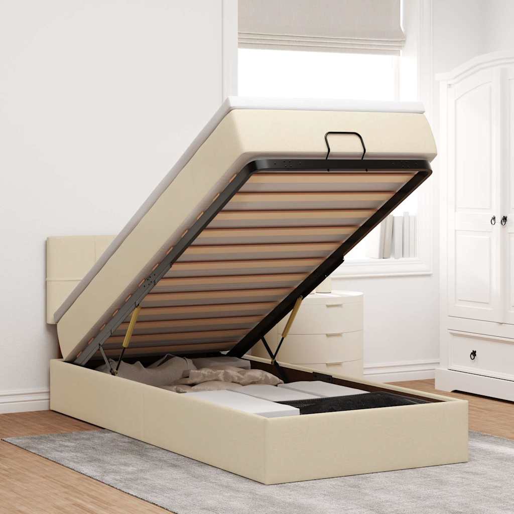 Estrutura de cama otomana com creme de colchão 90x190cm tecido