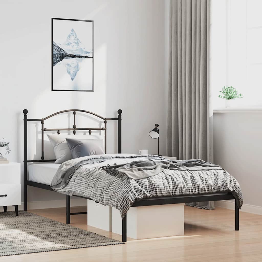Estrutura de cama com cabeceira 100x190 cm metal preto
