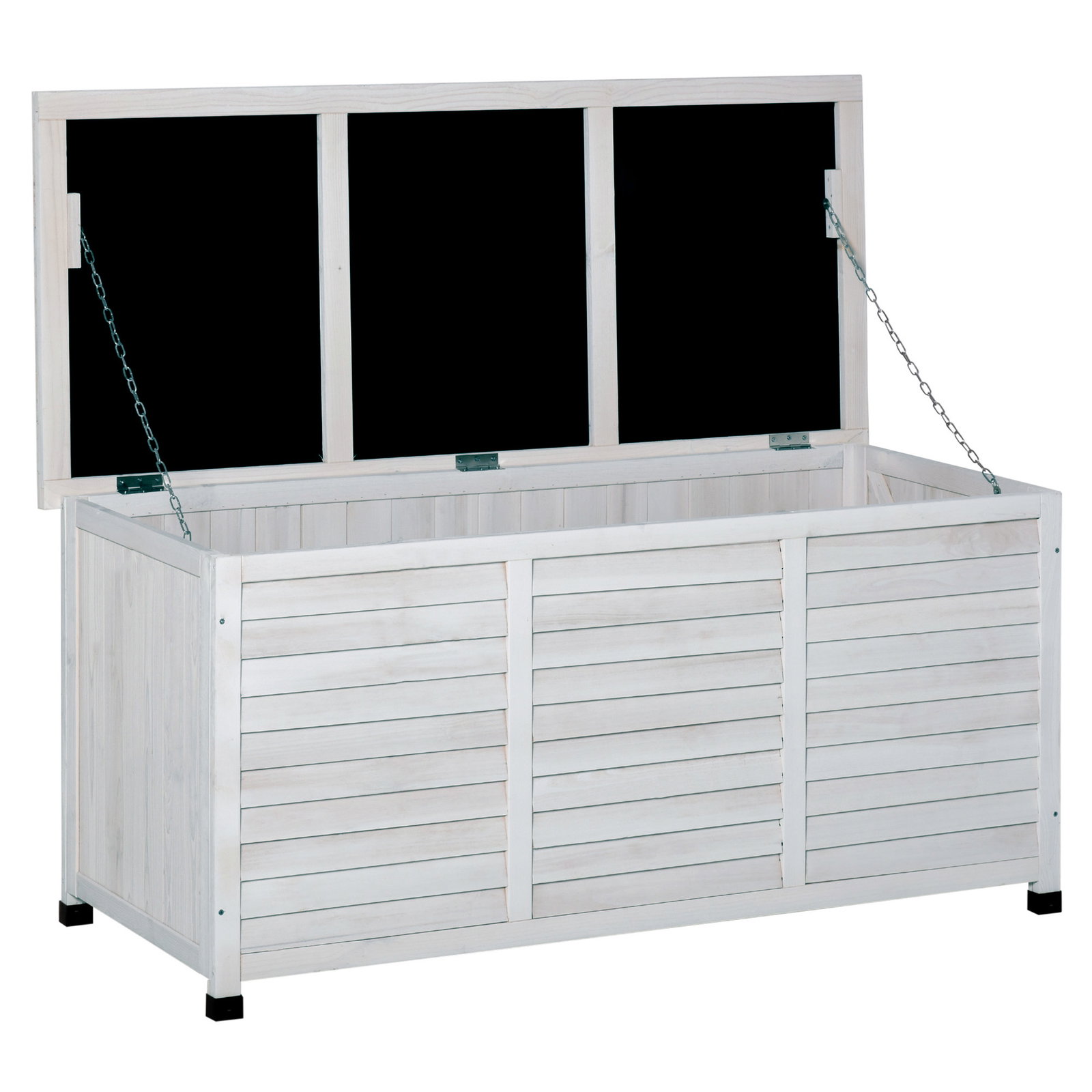 Baú de madeira ao ar livre caixa de armazenamento de jardim com tampa que pode ser aberta 127x56x60 cm branco
