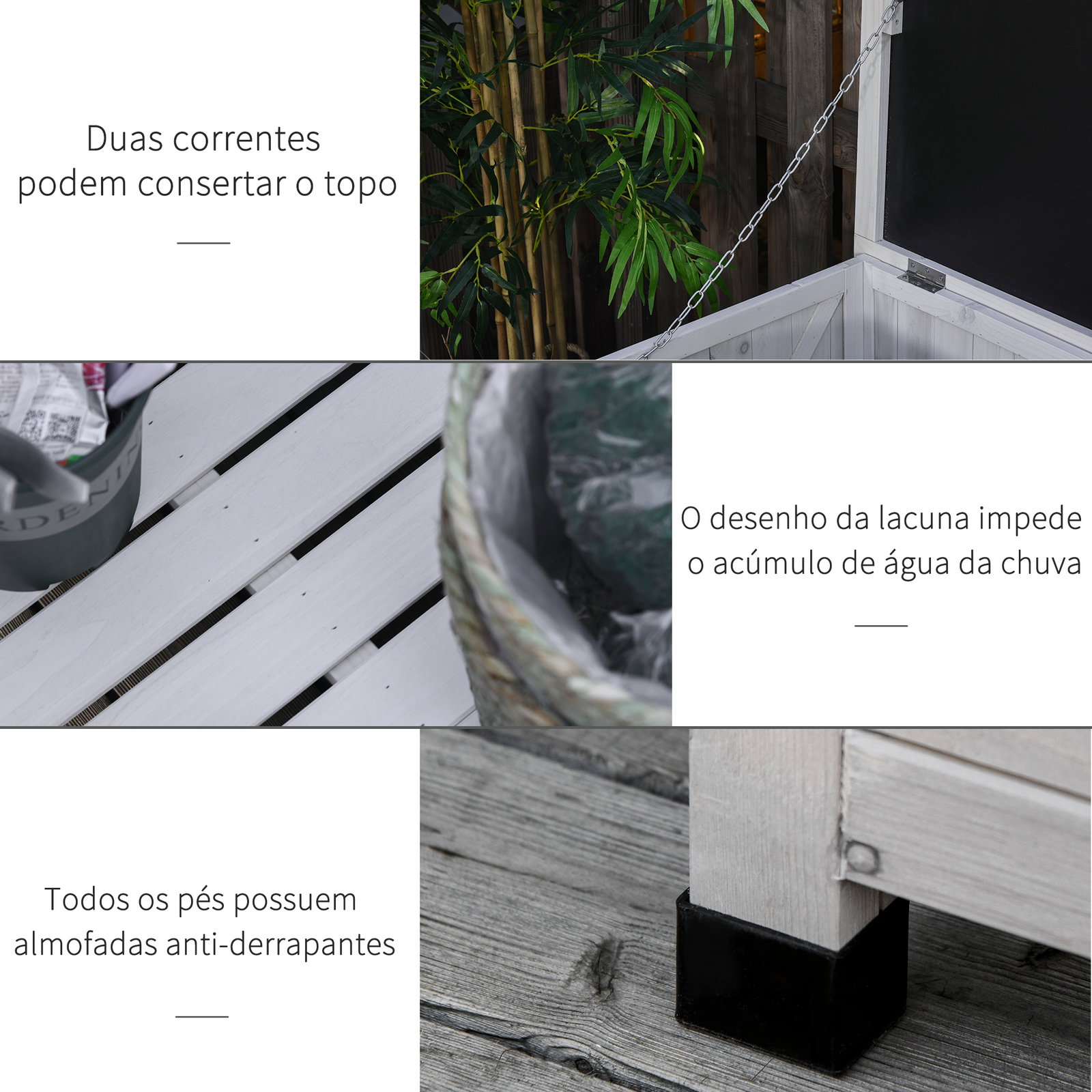Baú de madeira ao ar livre caixa de armazenamento de jardim com tampa que pode ser aberta 127x56x60 cm branco