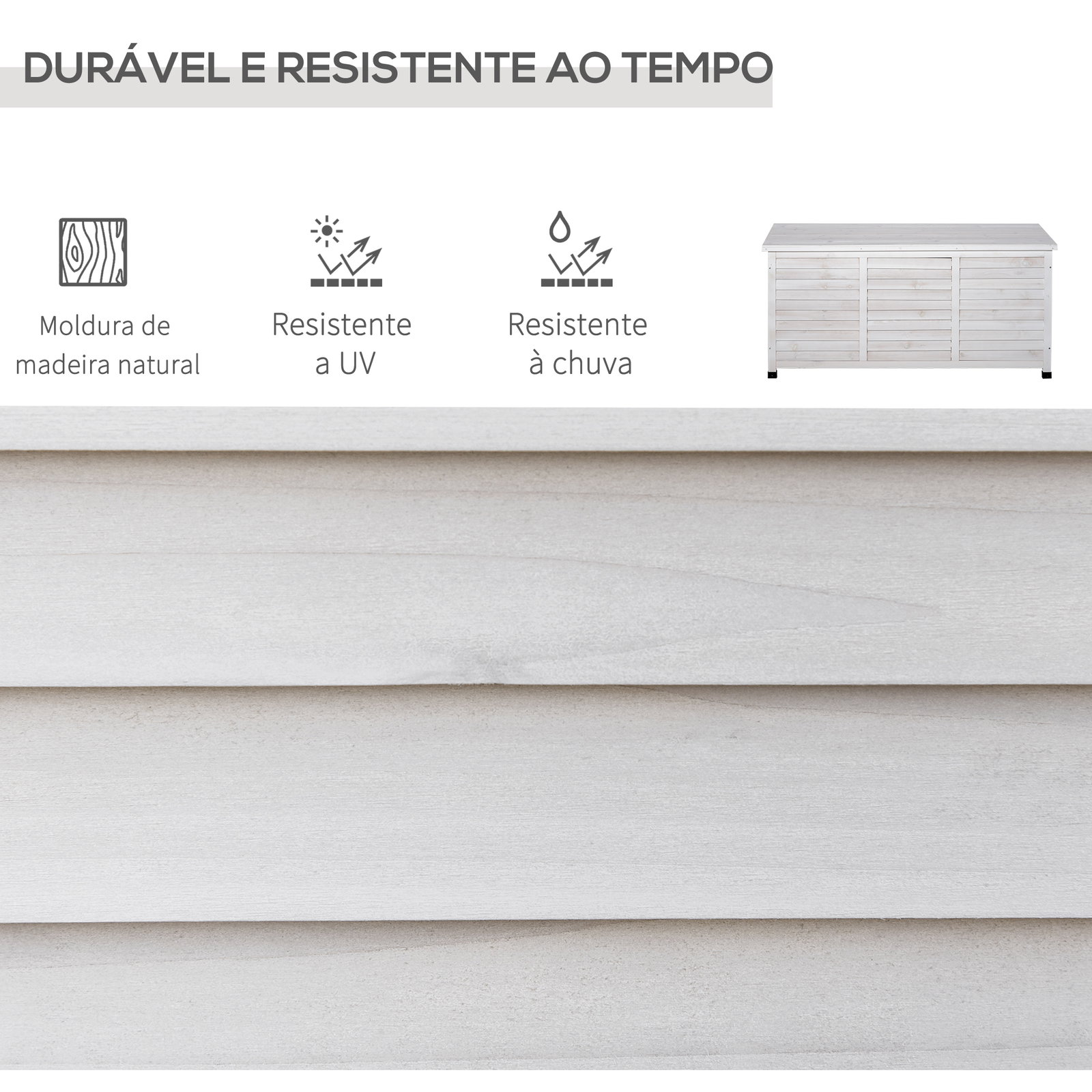 Baú de madeira ao ar livre caixa de armazenamento de jardim com tampa que pode ser aberta 127x56x60 cm branco
