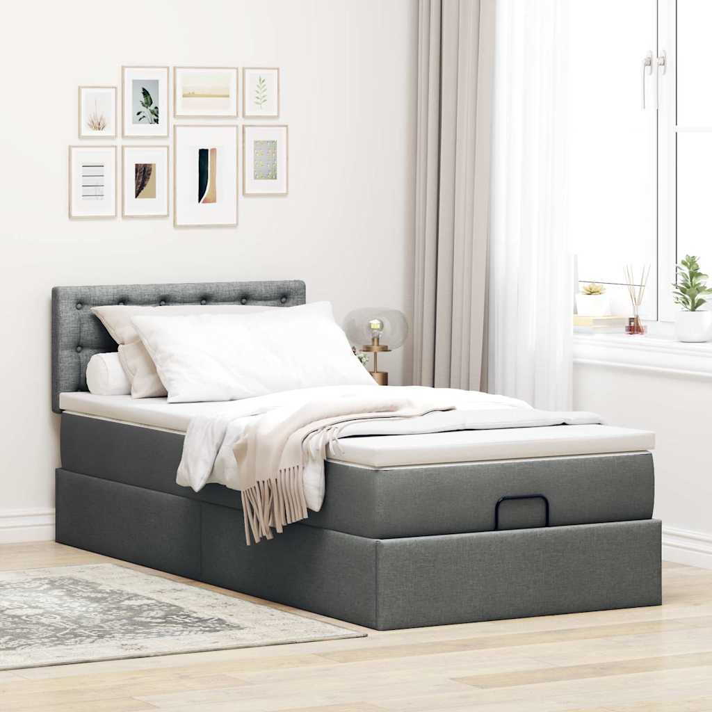Estrutura cama otomana colchão 90x190 cm tecido cinzento escuro