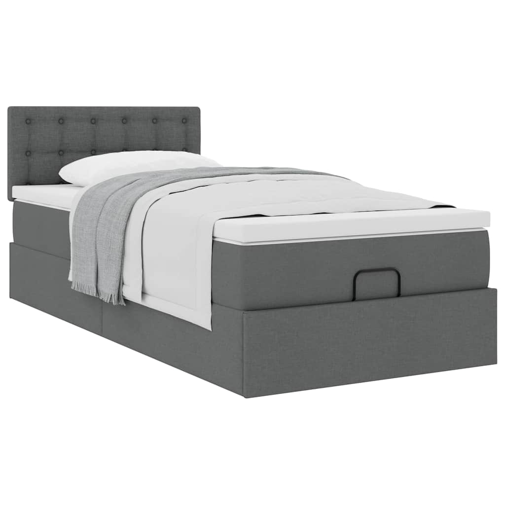 Estrutura cama otomana colchão 90x190 cm tecido cinzento escuro