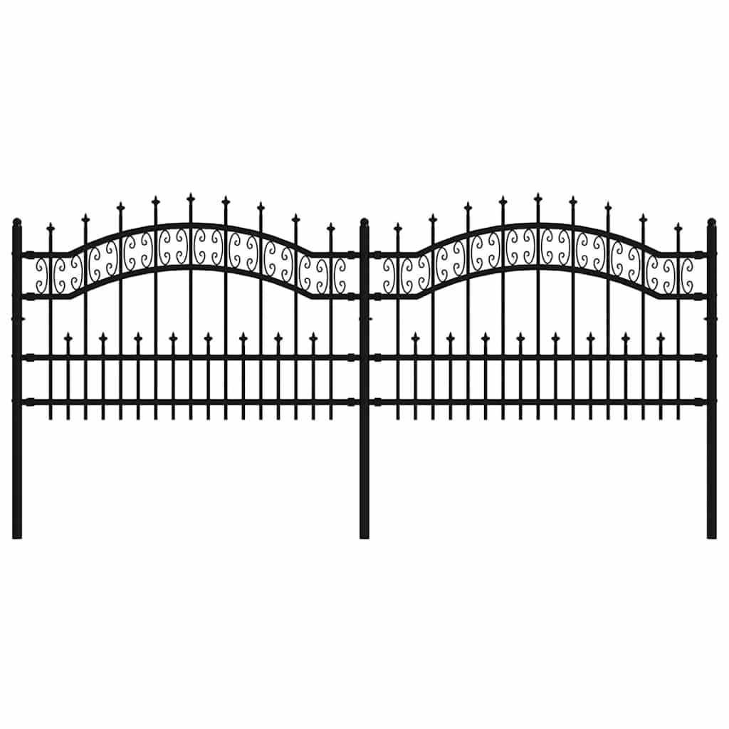 Cerca de jardim kampen com ponta em forma de lança, preto, 240x75 cm, em aço.