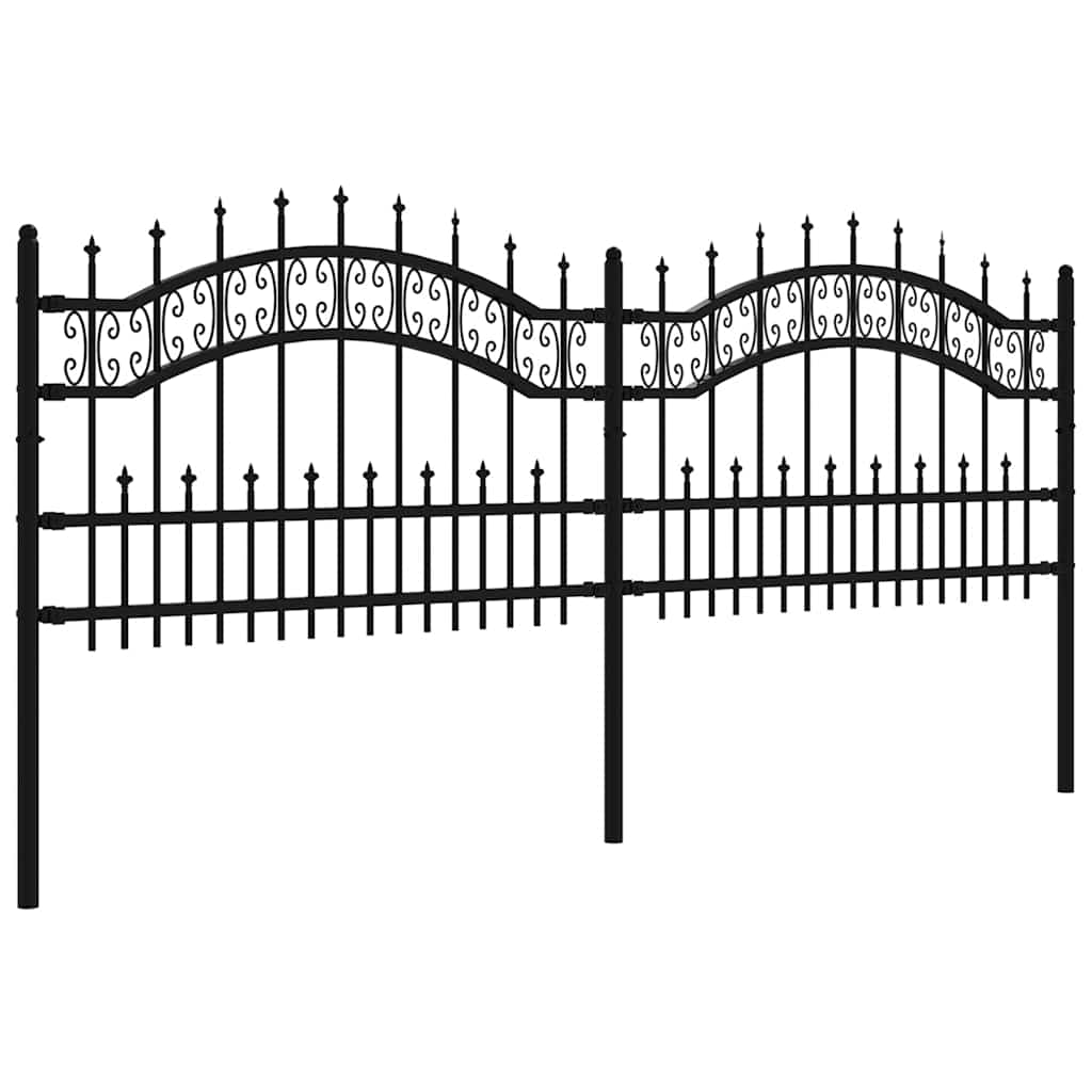 Cerca de jardim kampen com ponta em forma de lança, preto, 240x75 cm, em aço.
