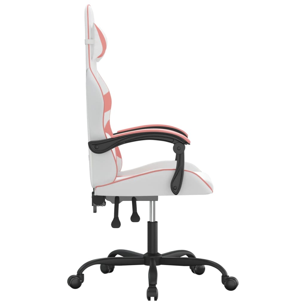 Cadeira gaming couro artificial branco e rosa
