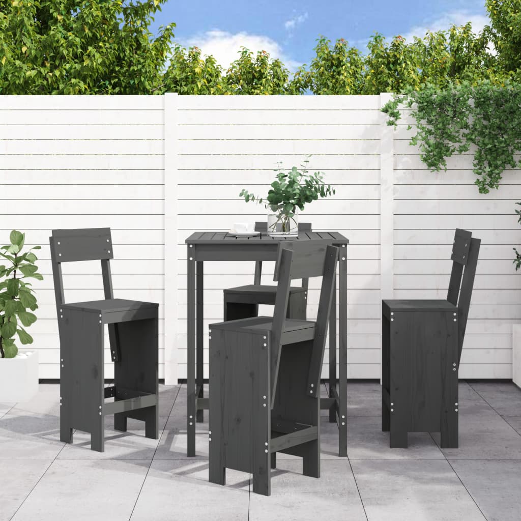 5 Pcs conjunto de bar para jardim pinho maciço cinzento