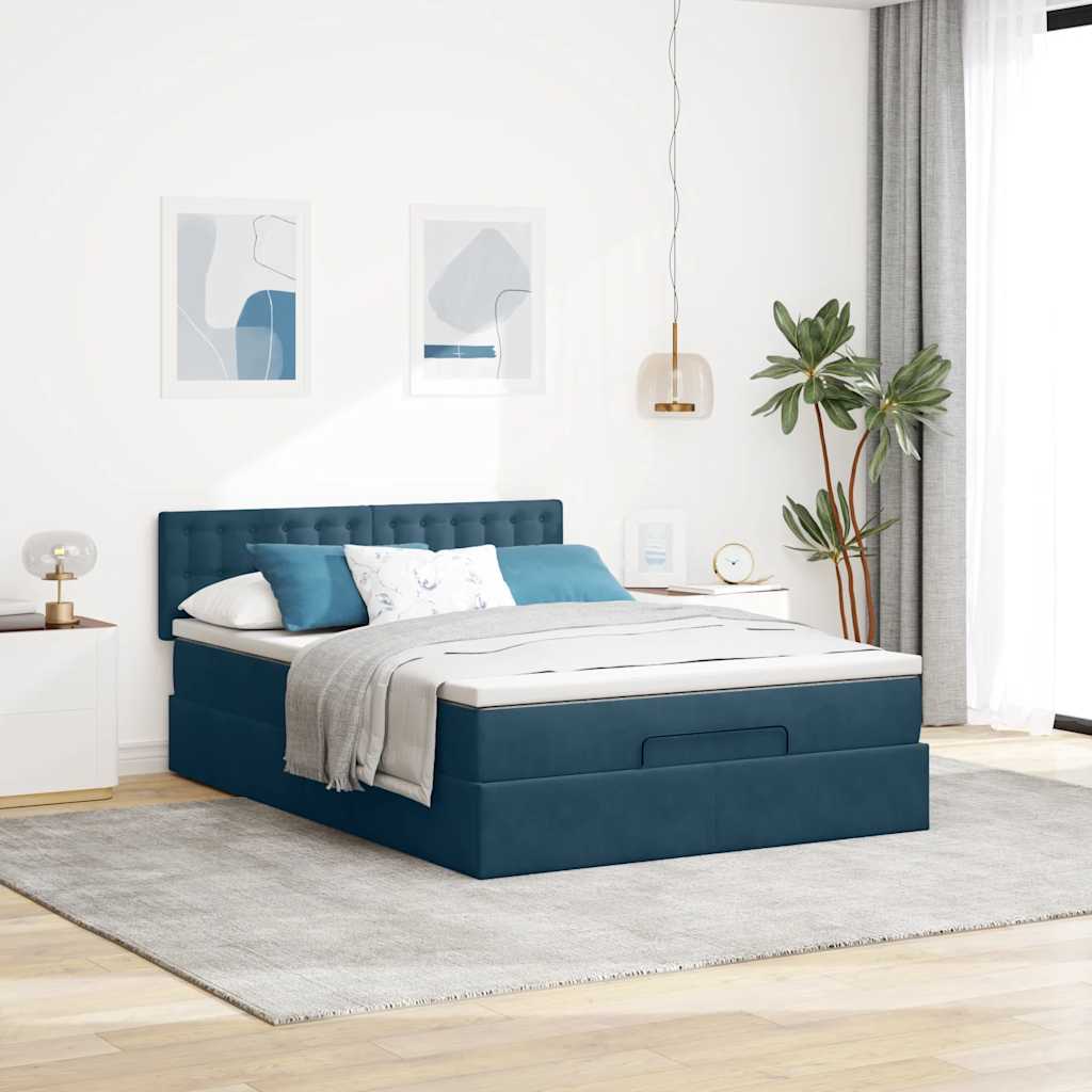 Estrutura de cama otomana com colchão 140x200 cm azul escuro