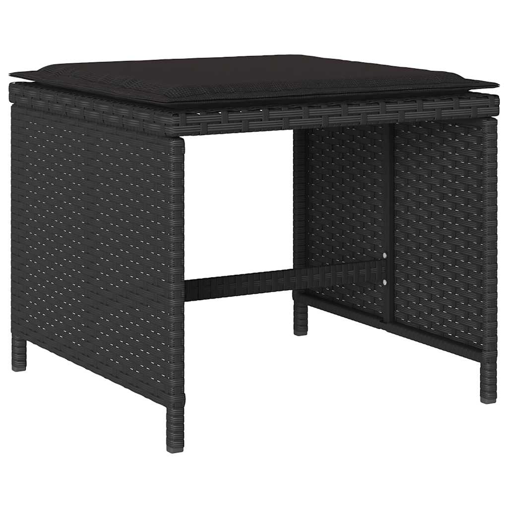 11 Pcs conjunto de jantar p/ jardim c/ almofadões vime PE preto