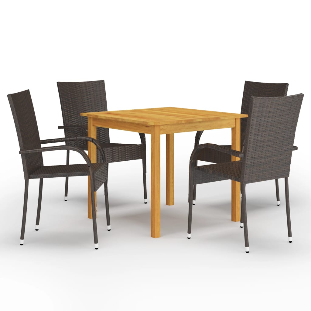 5 Pcs conjunto de jantar para jardim castanho