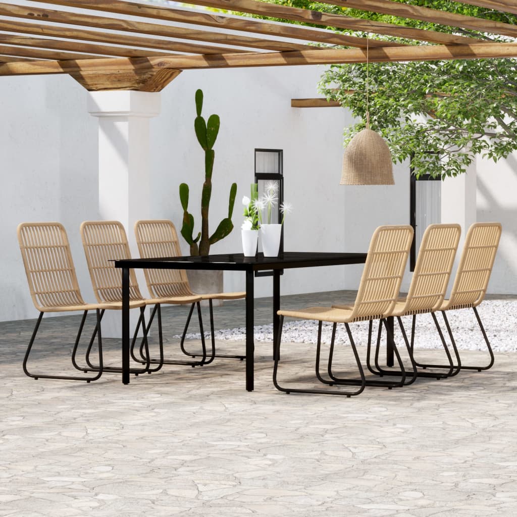 7 Pcs conjunto de jantar para jardim cor de carvalho