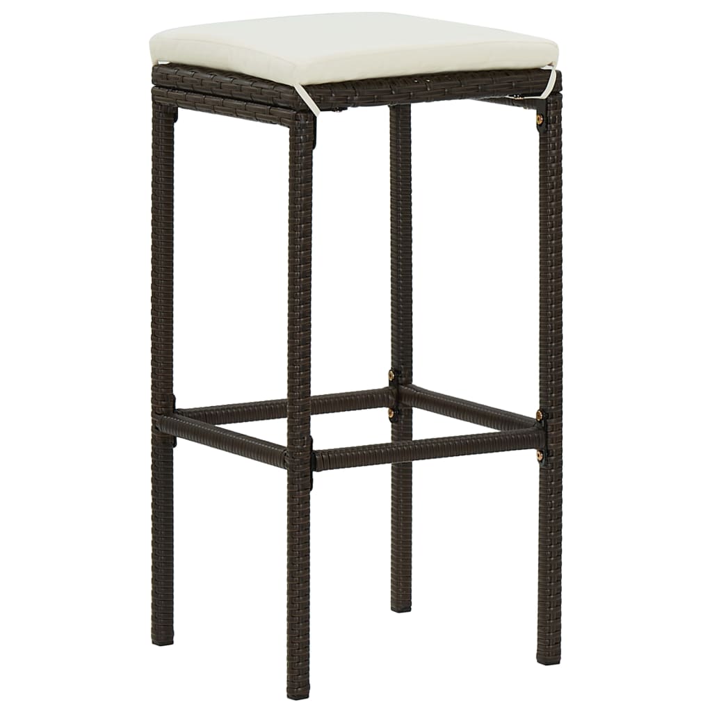 5 Pcs conjunto de bar p/ jardim com almofadões vime PE castanho