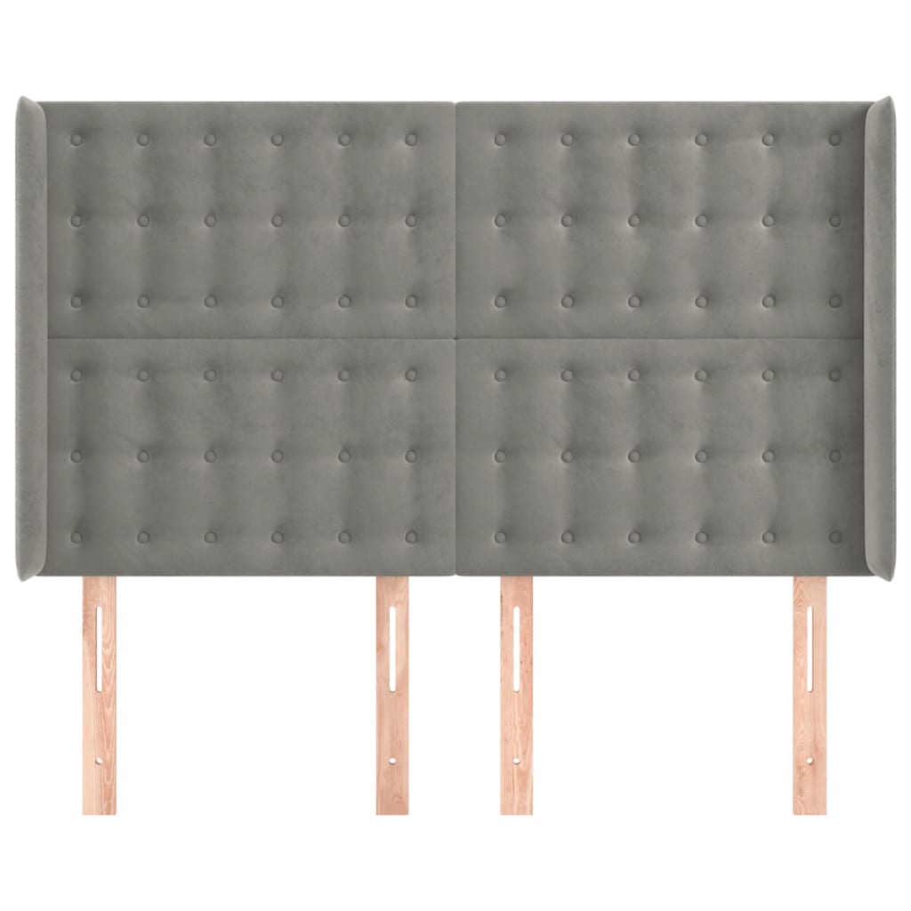 Cabeceira cama c/ abas veludo 147x16x118/128 cm cinzento-claro