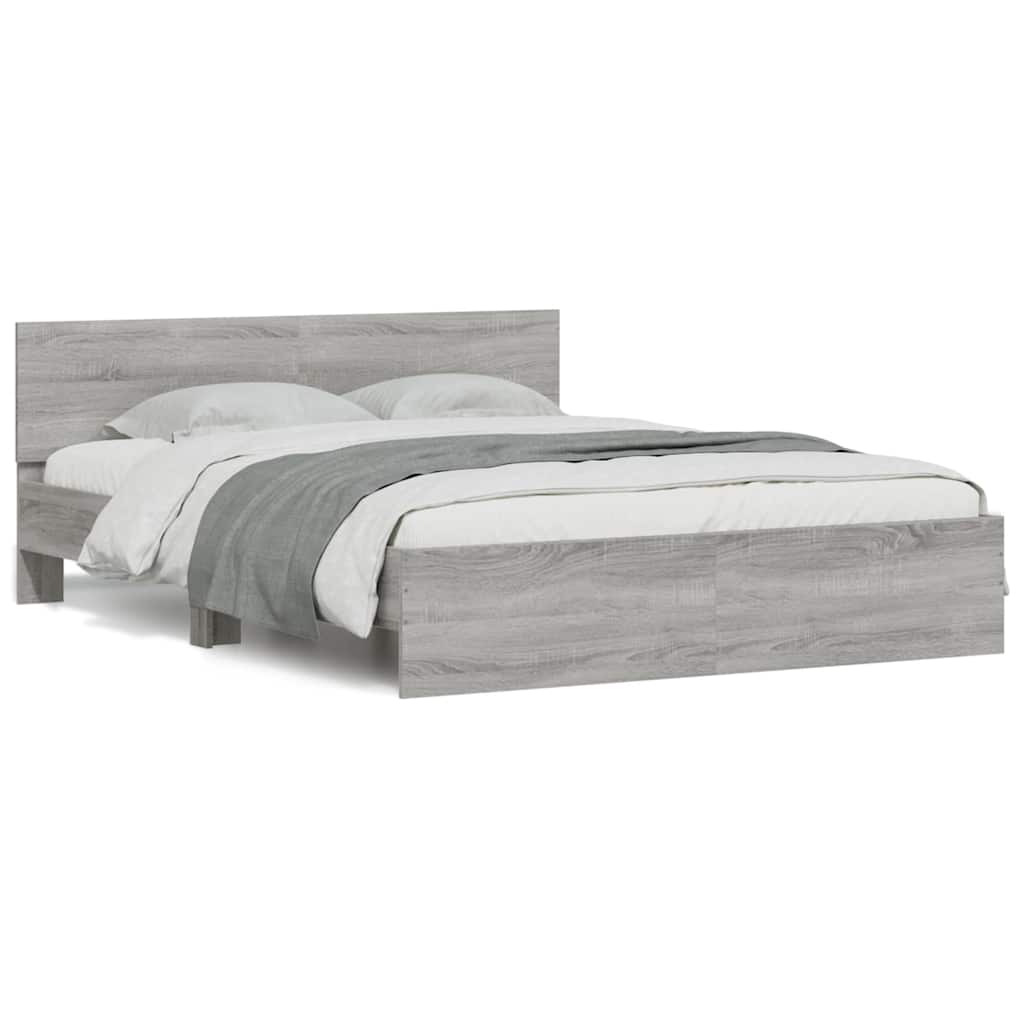 Estrutura cama c/ cabeceira/luzes LED 150x200cm cinzento sonoma