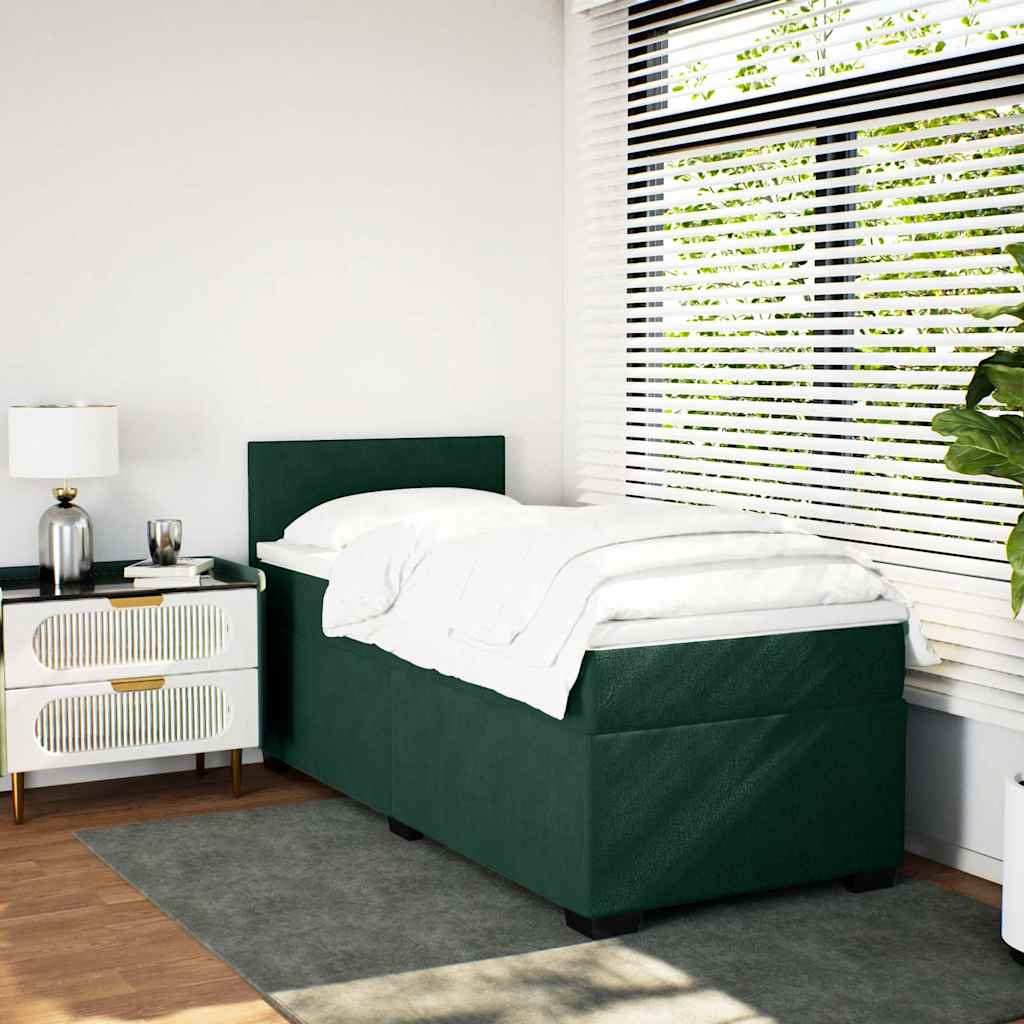 Cama com molas/colchão 90x190 cm veludo verde-escuro