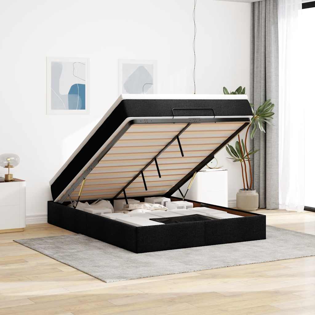 Estrutura de cama otomana com colchão 140x200 cm tecido preto